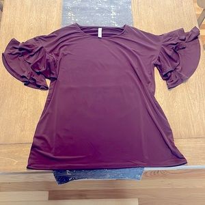 Zenana Eggplant ruffle sleeve top
